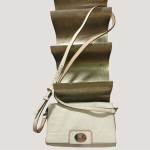 Kate Spade White Leather Crossbody Bag With Striped Lining & Turn Lock Closure